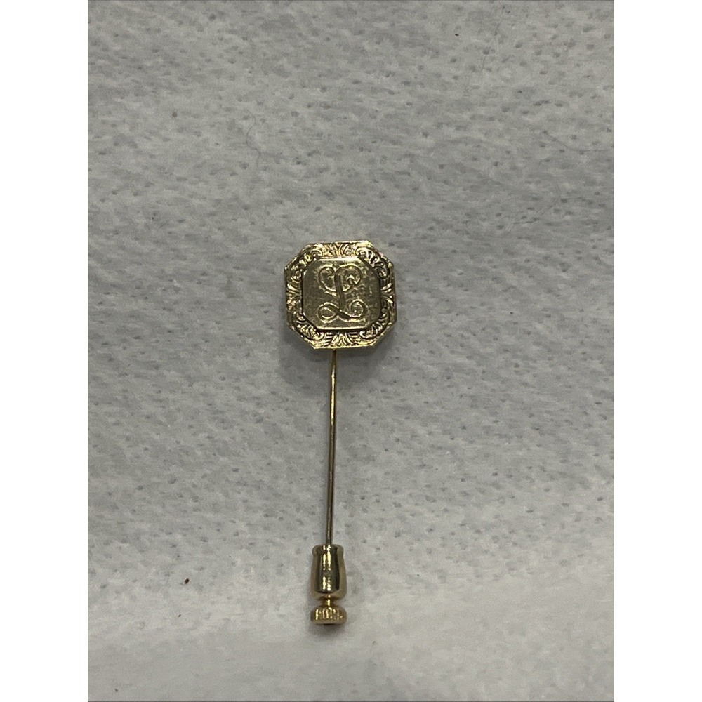 Antique Gold Filled Monogram Stick Pin Victorian Engraved Lapel Hat Pin "L"